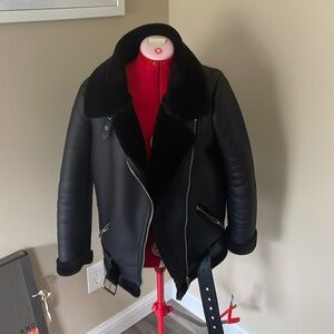 ZARA Black Faux Shearling Moto Jacket Size Small